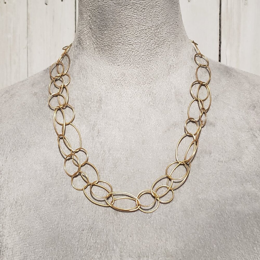 Gold Oval Circle 2 Tier Necklace Women's Boho Artsy Minimalist Eclectic Glam Mod